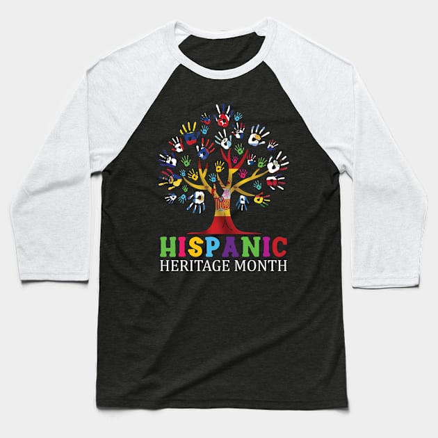 National Hispanic Heritage Month Hand Flag Tree Roots Latino Baseball T-Shirt by Charaf Eddine